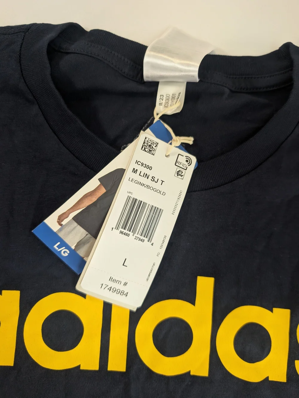 NWT Adidas Men's Navy Tee with Yellow Logo